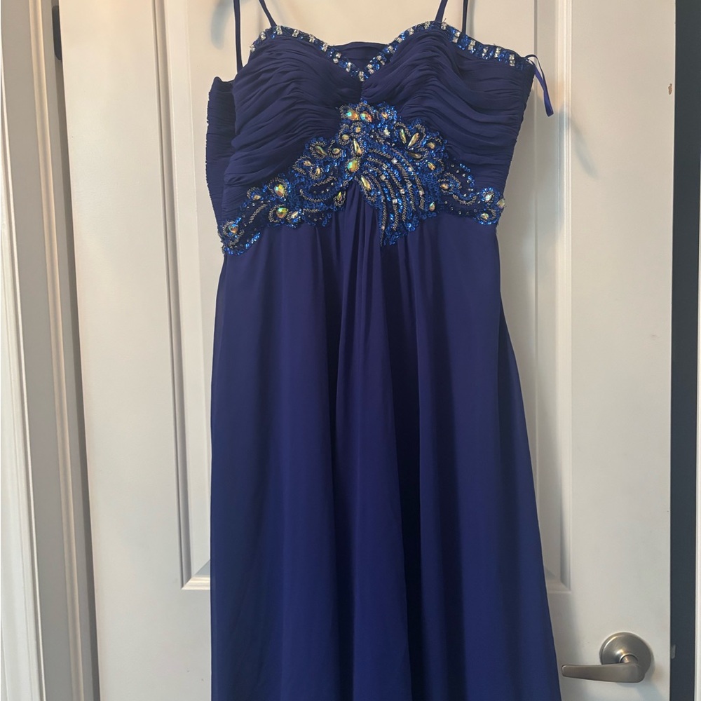 Strapless Royal Blue Embellished Dress